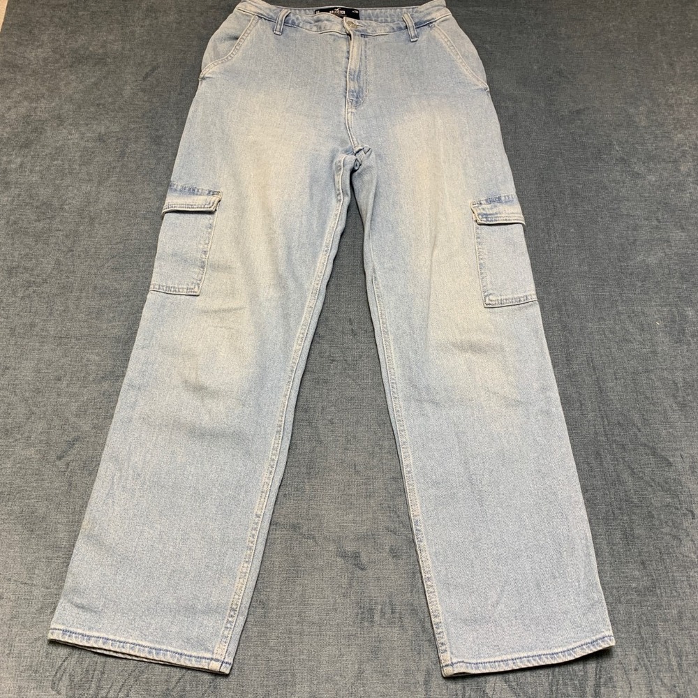 Hollister Dad Cargo Jeans Women 6R Blue Vintage Stretch Ultra High Rise Straight